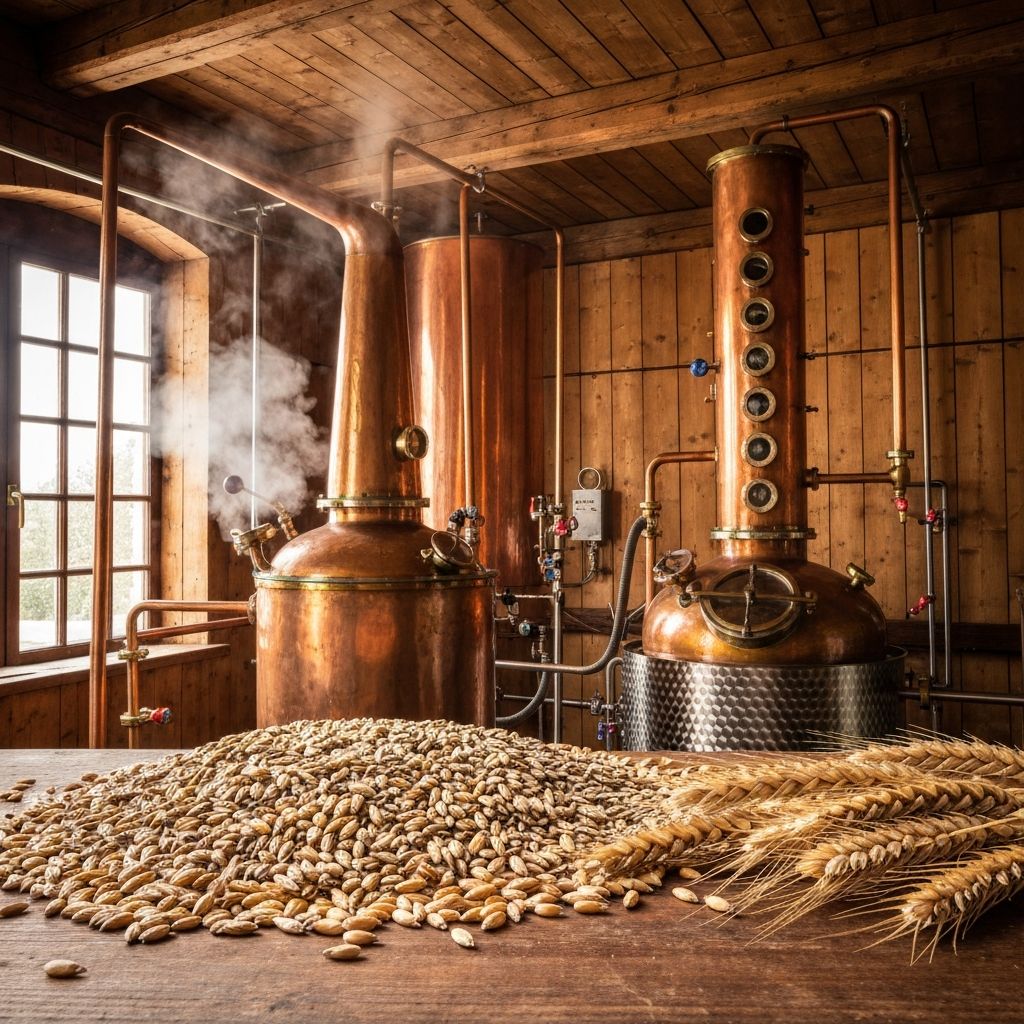 Traditional copper pot still distillery
